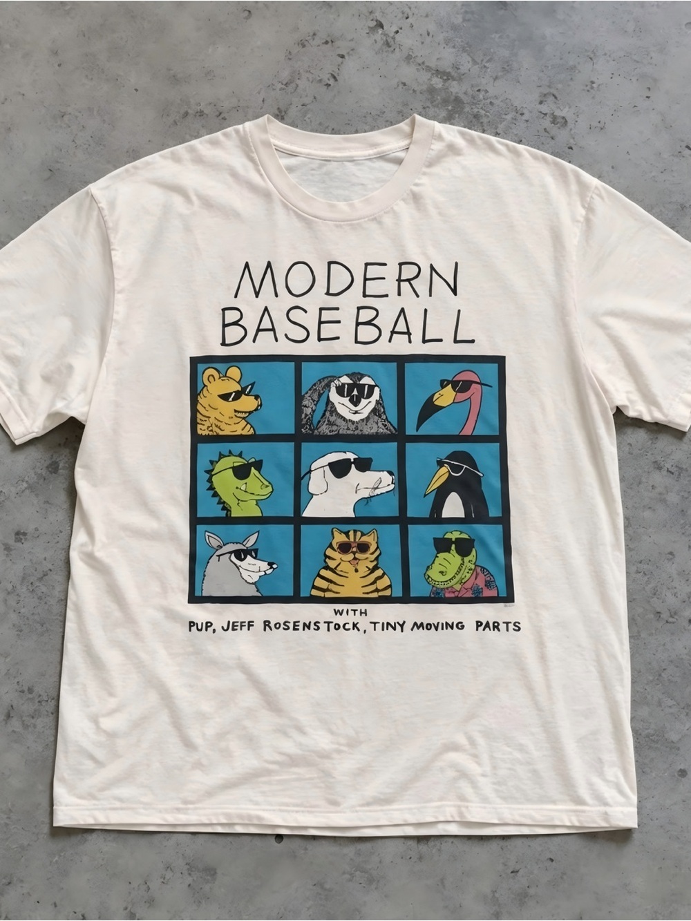 Indie Punk Modern Baseball Cartoon Animal Grid Vintage T-shirt Unisex Size